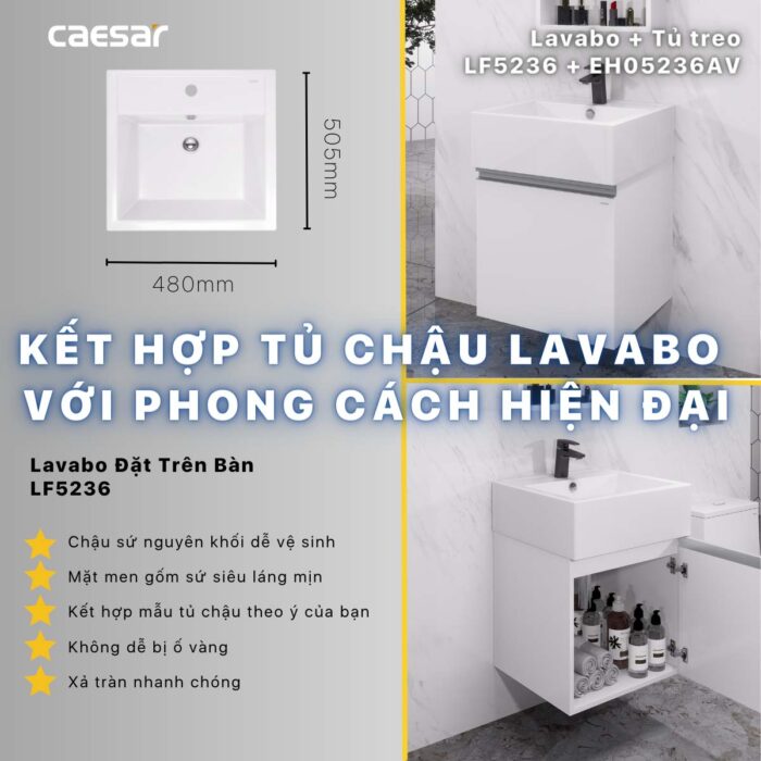 Chậu lavabo đặt bàn CAESAR LF5236 - Ảnh 5
