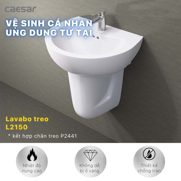 Chậu lavabo treo tường CAESAR L2150 P2441 chân lửng - Ảnh 5