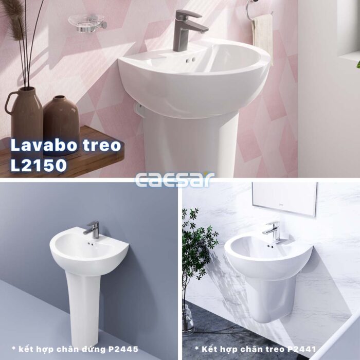 Chậu lavabo treo tường CAESAR L2150 P2441 chân lửng - Ảnh 4