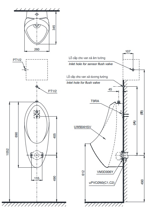 TOTO UT904S (UT904N) - Bồn tiểu nam treo tường