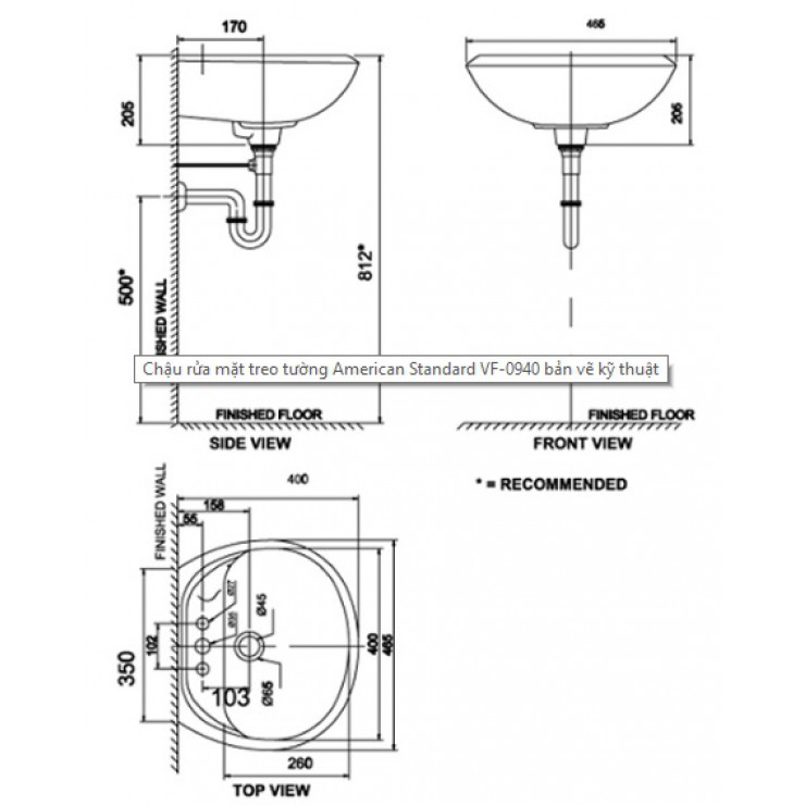 AMERICAN STANDARD VF-0940 Gala - Chậu lavabo treo tường 1 AMERICAN STANDARD VF-0940 Gala - Chậu lavabo treo tường