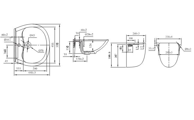 VIGLACERA V39 (VI39) - Chậu lavabo treo tường chân ngắn