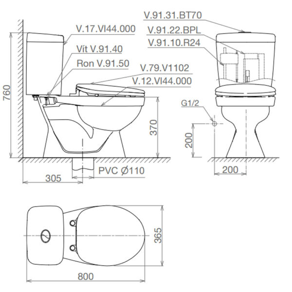Bản-vẽ-kĩ-thuật-Bồn-cầu-2-khối-VIGLACERA-VI44-nắp-thường-V1102