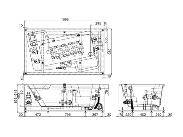 Bản vẽ kĩ thuật Bồn tắm INAX MSBV-1700N massage xây 1.7M