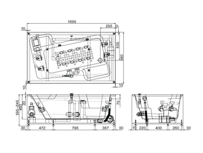 Bản vẽ kĩ thuật Bồn tắm INAX MSBV-1700N massage xây 1.7M