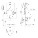 Bản vẽ kĩ thuật Bồn tiểu nam VIGLACERA TT1 treo tường