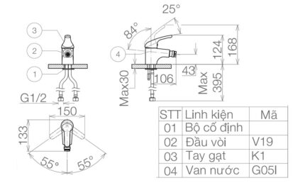Bản vẽ kĩ thuật Van xả tiểu nữ VIGLACERA VG101