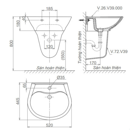 Bản-vẽ-kĩ-thuật-chậu-lavabo-VIGLACERA-V39-kèm-chân-lửng-treo-tường
