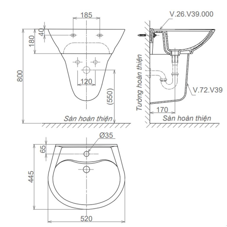 Bản-vẽ-kĩ-thuật-chậu-lavabo-VIGLACERA-V39-kèm-chân-lửng-treo-tường