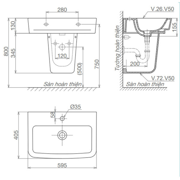 Bản-vẽ-kĩ-thuật-chậu-lavabo-VIGLACERA-V50-kèm-chân-lửng-treo-tường