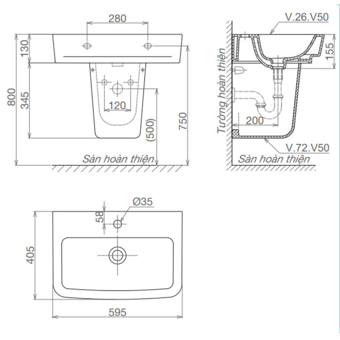 Bản-vẽ-kĩ-thuật-chậu-lavabo-VIGLACERA-V50-kèm-chân-lửng-treo-tường
