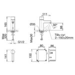 Bản vẽ kỹ thuật Vòi lavabo VIGLACERA VG 1023 cảm ứng nóng lạnh dùng pin