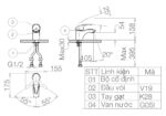 Bản vẽ kỹ thuật Vòi lavabo VIGLACERA VG104 nóng lạnh