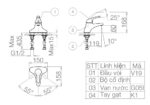 Bản vẽ kỹ thuật Vòi lavabo VIGLACERA VG302 nóng lạnh