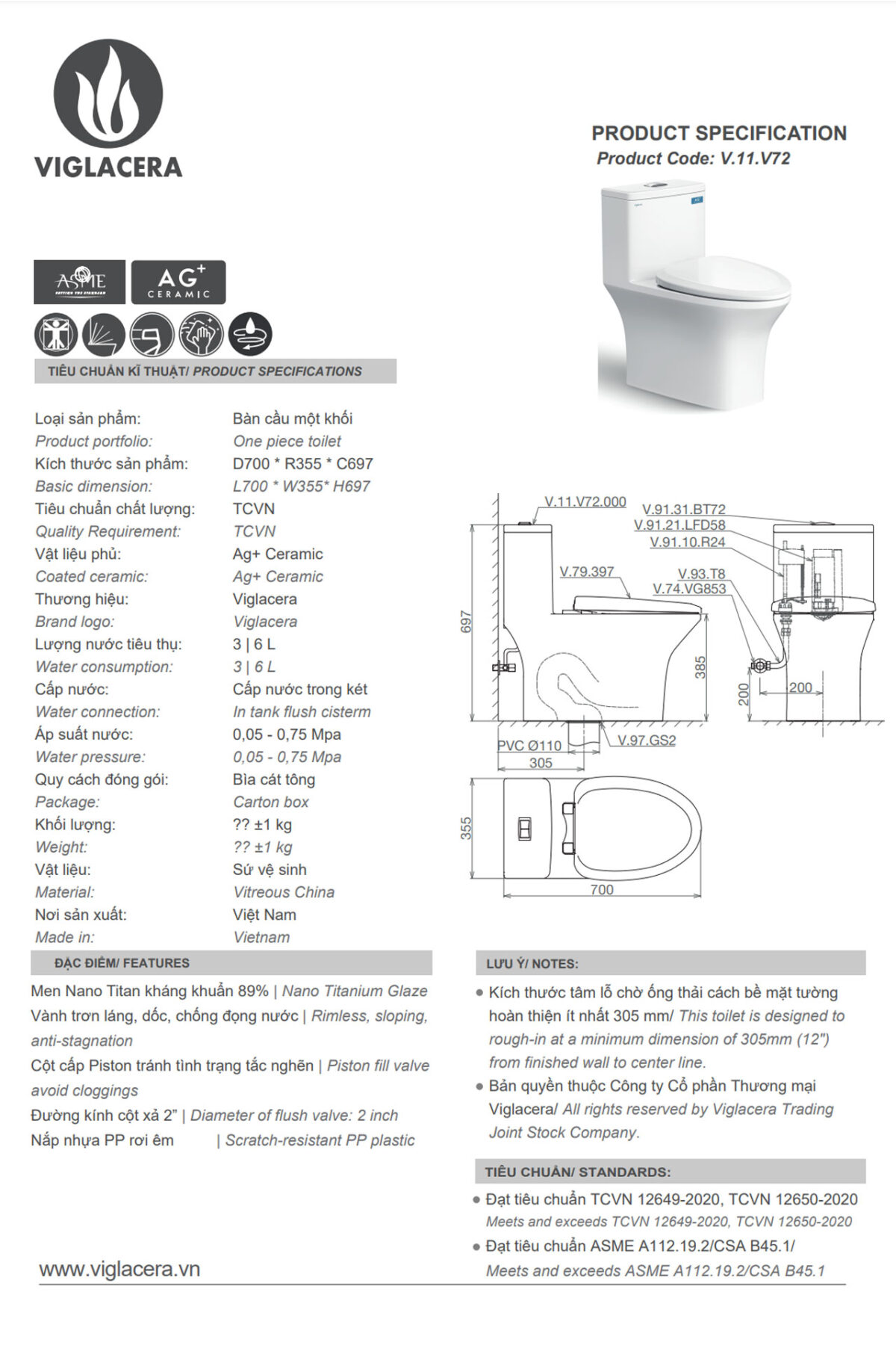 Thông-số-kĩ-thuật-Bồn-cầu-1-khối-VIGLACERA-V72-nắp-êm