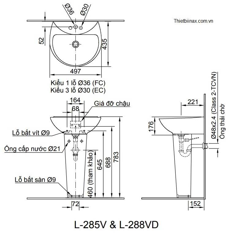 INAX L-285V ( VEC/VFC ) - Chậu lavabo treo tường 1 INAX L-285V ( VEC/VFC ) - Chậu lavabo treo tường