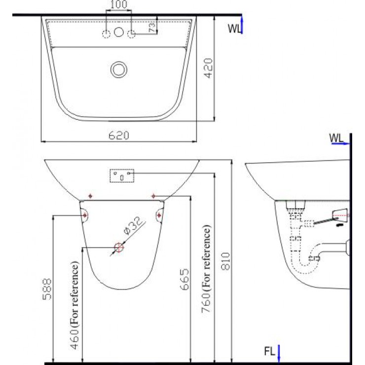 INAX L-297V - Chậu lavabo treo tường chân ngắn