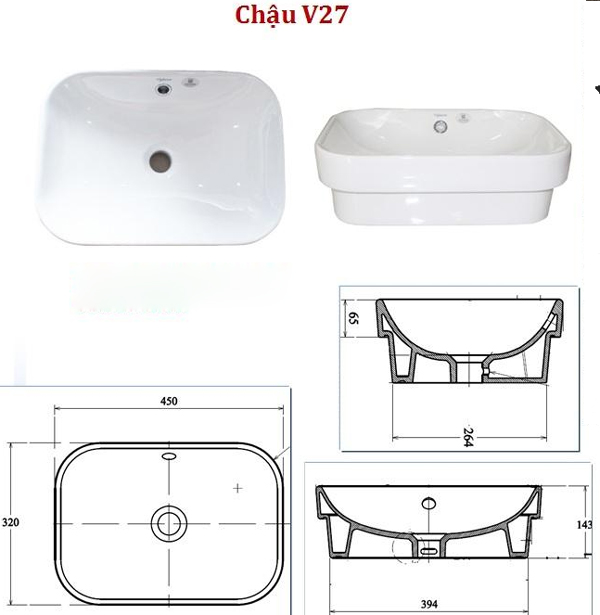 VIGLACERA V27 - Chậu lavabo đặt bàn 1 VIGLACERA V27 - Chậu lavabo đặt bàn