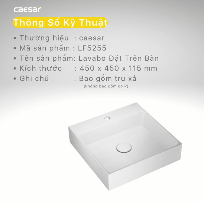 Chậu lavabo đặt bàn CAESAR LF5255 - Ảnh 3