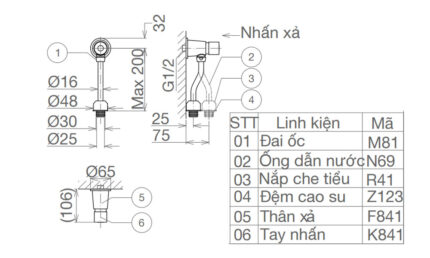 Bản vẽ kĩ thuật Van xả tiểu nam VIGLACERA VG841 VG841.1 (VGHX01) dạng nhấn (1)