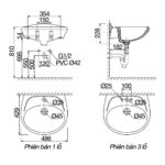 Bản vẽ kĩ thuật chậu lavabo VIGLACERA VTL3 treo tường