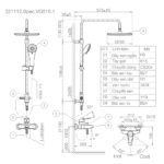 Bản vẽ kỹ thuật Vòi sen cây VIGLACERA VG515.1 nóng lạnh
