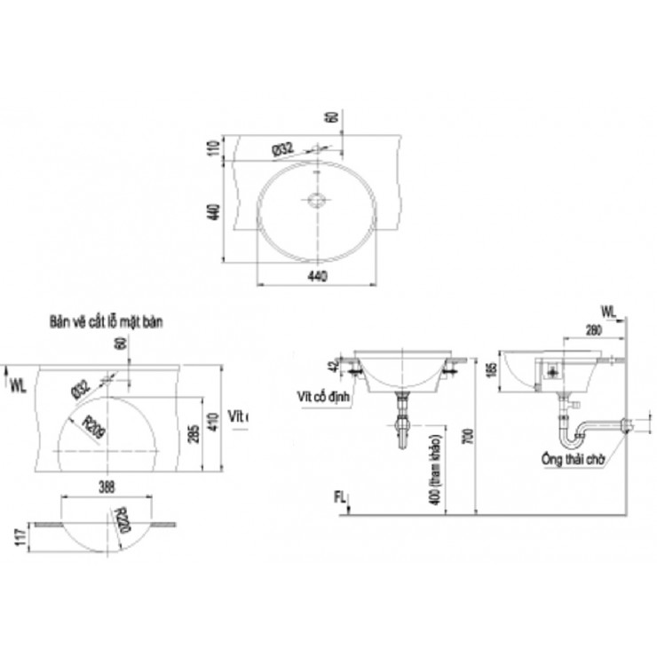INAX L-333V - Chậu lavabo bán âm