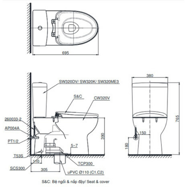 TOTO CS320DRW11 - Bồn cầu thông minh nắp rửa điện tử TCF4911Z