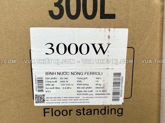 Bình nóng lạnh Ferroli SQ 300L lít đặt sàn gián tiếp 3000w - Ảnh 4