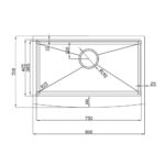 Bản Vẽ Kỹ Thuật Chậu rửa bát inox KONOX KN8051AS Curve 1 hố