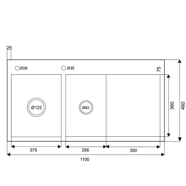 Bản vẽ kỹ thuật Chậu rửa bát inox FASTER FS 11046HL dương bàn 2 hố 1 bàn