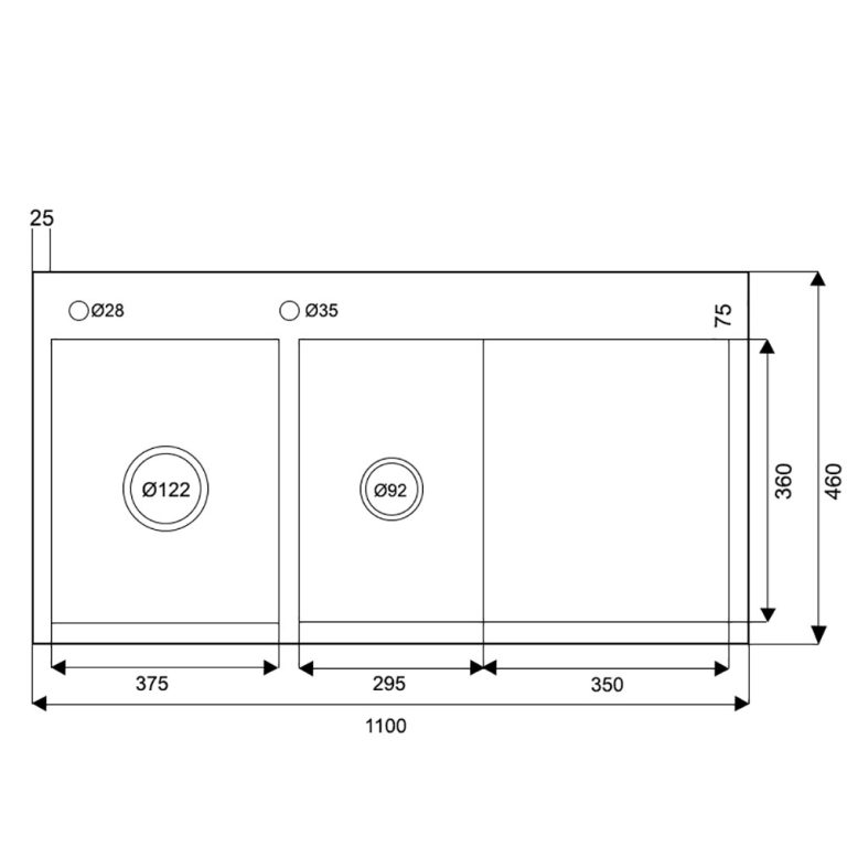 Bản vẽ kỹ thuật Chậu rửa bát inox FASTER FS 11046HL dương bàn 2 hố 1 bàn