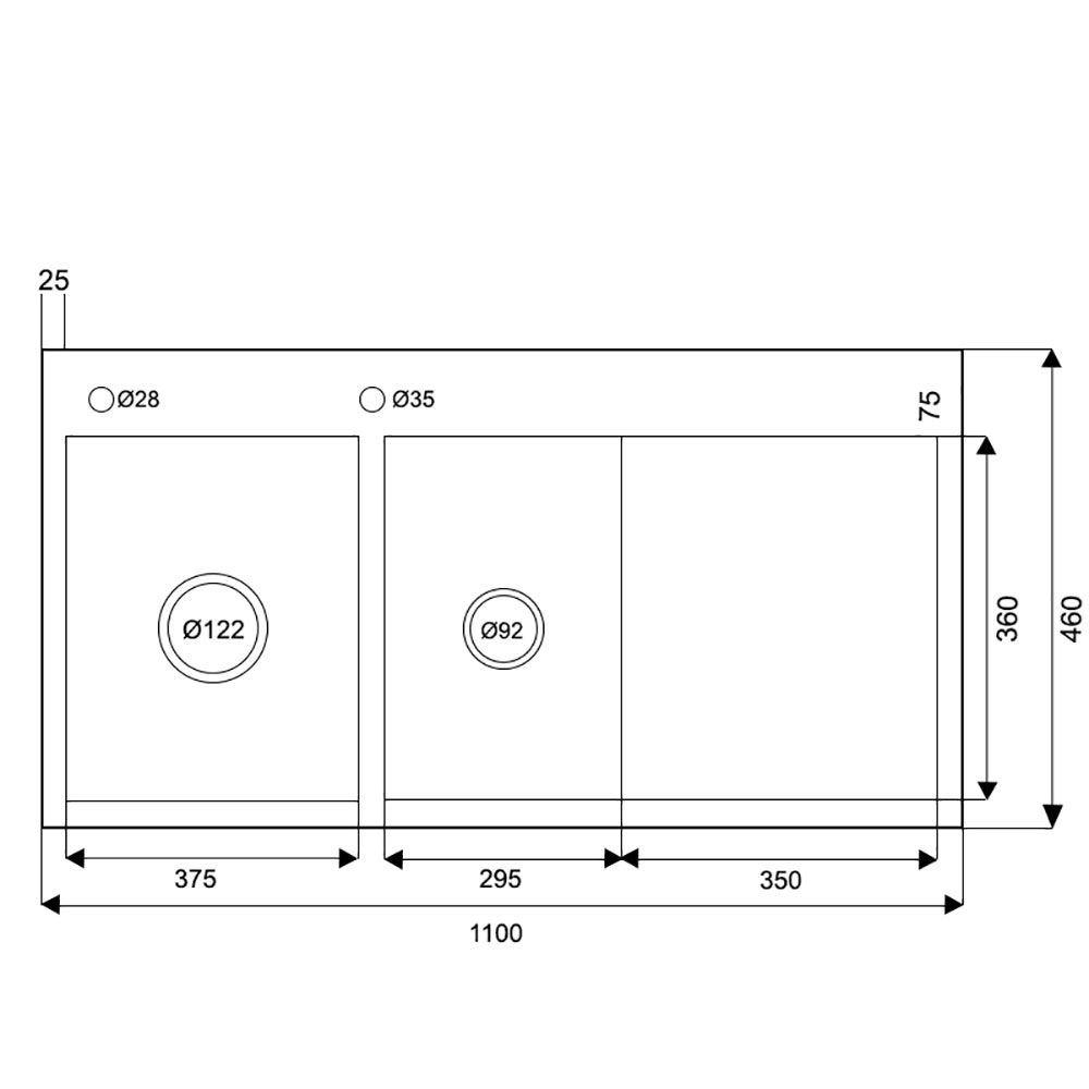 Bản vẽ kỹ thuật Chậu rửa bát inox FASTER FS 11046HL dương bàn 2 hố 1 bàn
