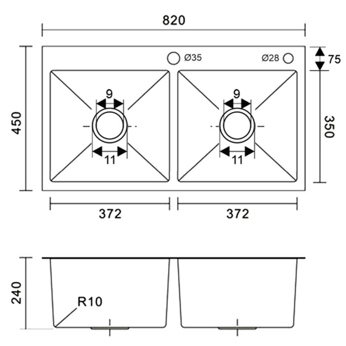 Chậu rửa bát inox Sevilla SV-8245C dương bàn 2 hố - Ảnh 3