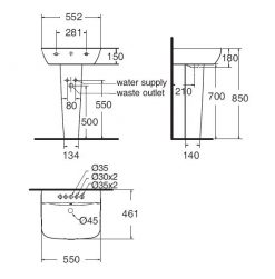 Chậu Lavabo Treo Tường American Standard WP-1511/WP-F711 Chân Dài 2