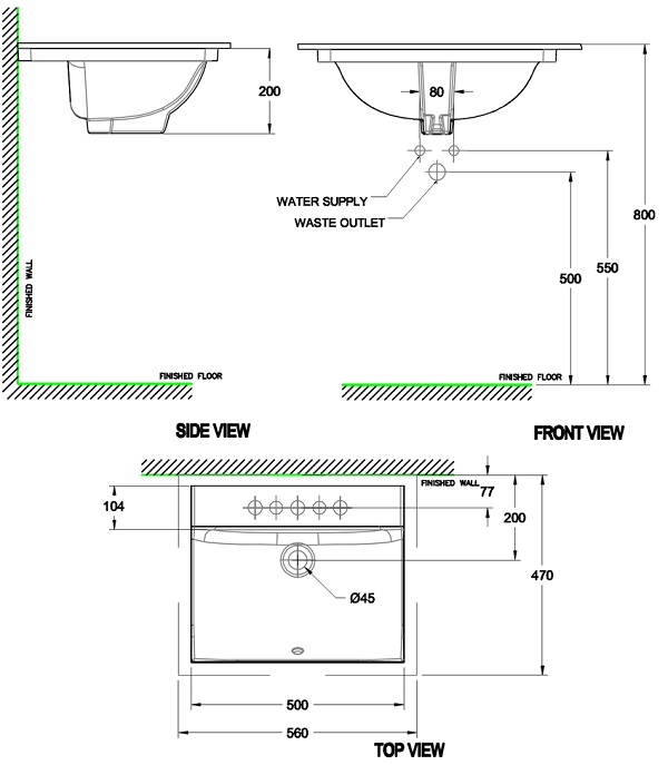 Chậu Rửa Mặt Lavabo American Standard WP-0451 Âm Bàn Dòng Concept 2