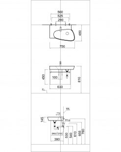 Tủ đặt chậu rửa mặt lavabo Caesar EH065V treo tường 2