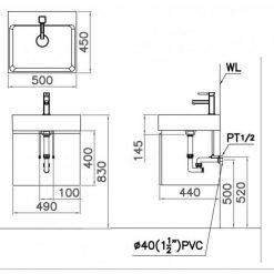 Tủ đặt chậu rửa mặt lavabo Caesar EH152V/TG/WG treo tường 2
