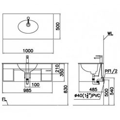 Tủ đặt chậu rửa mặt lavabo Caesar EH6100V treo tường 2