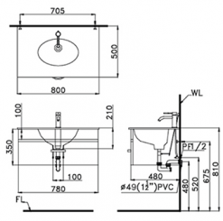 Tủ đặt chậu rửa mặt lavabo Caesar EH675V treo tường 2