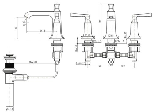 Vòi chậu Lavabo American Standard WF-1603 Nóng Lạnh 3 Lỗ 2