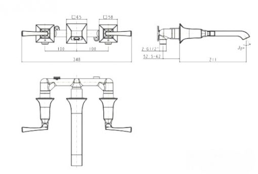 Vòi chậu Lavabo American Standard WF-1604 Gắn Tường 3 Lỗ 2