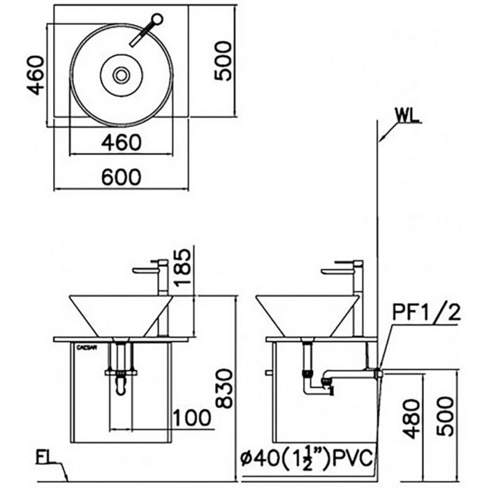 Chậu lavabo đặt bàn CAESAR L5221 - Ảnh 2