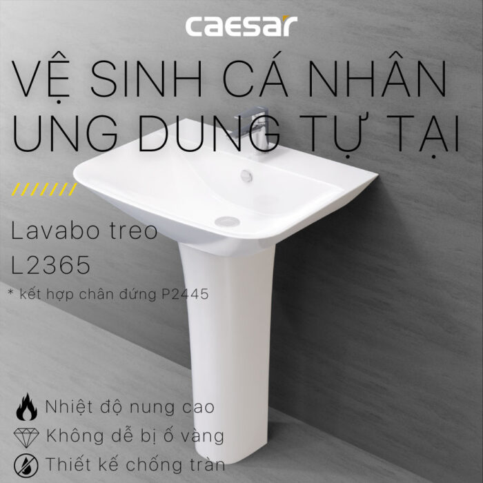 Chậu lavabo treo tường CAESAR L2365 P2445 chân dài - Ảnh 4