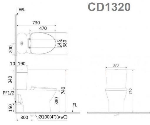 CAESAR CD1320 (CD1331) T2220 - Bồn cầu 2 khối nắp êm