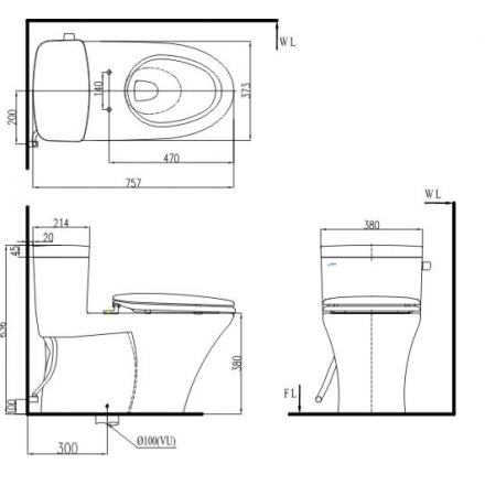 Bản vẽ bồn cầu INAX AC-991VRN - Xí bệt bàn cầu vệ sinh 1 khối