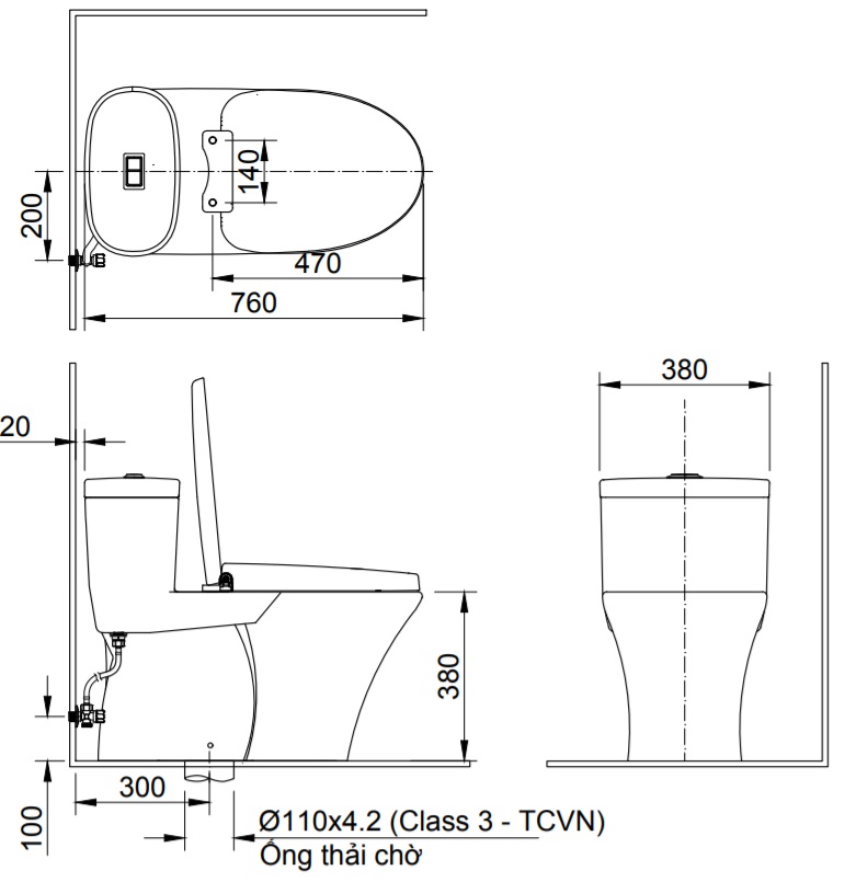bản vẽ bồn cầu thông minh INAX AC-959A/CW-H18VN