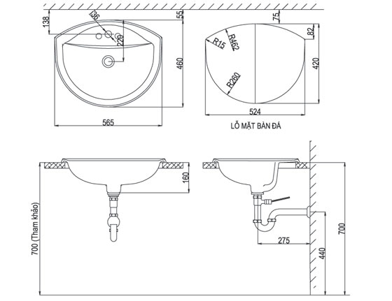 INAX L-2396V - Chậu lavabo dương vành