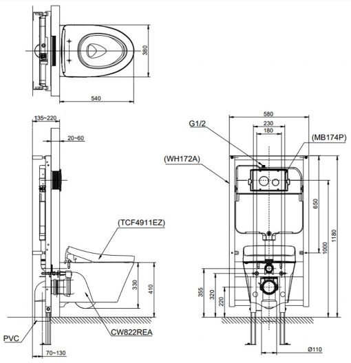 Bản-vẽ-kích-thước-TOTO-CW822REA-TCF4911EZ-WH172AT-TCA465---Bồn-cầu-treo-tường-nắp-rửa-điện-tử