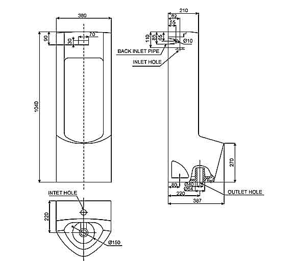 Bản vẽ kỹ thuật bồn tiểu đặt sàn American Standard WP-6602
